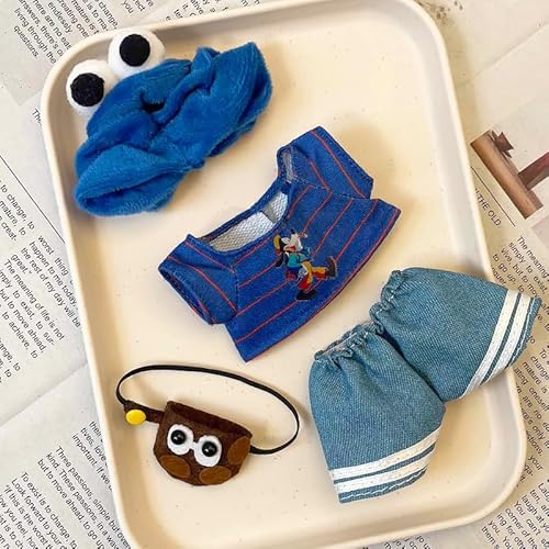 Geeignet für 17 cm trendige Puppenkleidung, Hüte, Hosen, Accessoires (kleine Sesamsamen (Stirnband + Rucksack + T-Shirt + Hose)) von Generic