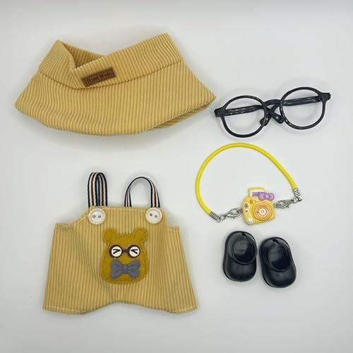 Geeignet für 17 cm trendige Puppenkleidung, Hüte, Hosen, Schuhe, Brillen (volle Kombination aus gelben Overalls) von Generic