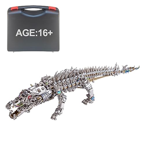Generic 3D Metall Puzzle Modellbausatz, 1500 Teile Mechanischer Steampunk Krokodil Modell Puzzle Set, 3D Laserschnitt Modell Spielzeug für Erwachsene Kinder (Silber) von Generic