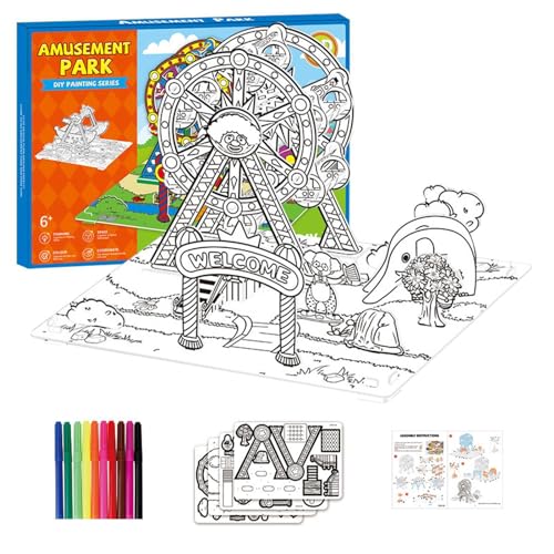 Generic 3D-Puzzle für Kinder, 3D-Graffiti-Puzzle | 3D-Graffiti-Puzzle zum Thema Vergnügungspark zum Ausmalen | Innovatives, multifunktionales, interaktives Spielzeug für die frühe Entwicklung, von Generic