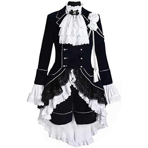 Damen Anime Ciel Phantomhive Cosplay Kostüm Schwarzes Uniformkleid Komplettes Set Für Halloween (Ciel Phantomhive,XL) von Generic