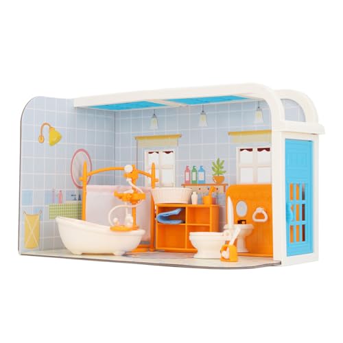 Generic Dollhouse, Lebhafte Wohndekorationen DIY Bastelminiatur -Szenen -Puppenhaus Szene mit Möbeln Zum Geburtstag (Badezimmerset) von Generic