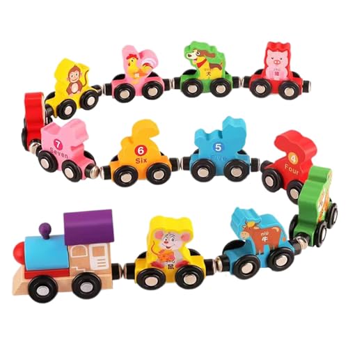 Generic Holz-Magneteisenbahn,Holz-Magneteisenbahn-Set,Tiereisenbahn-Set für Kinder | Holzeisenbahn-Set, Tiereisenbahnen, zerlegbares Tierspielset, Feinmotorikspielzeug für Kinder im Alter von 3–5 von Generic