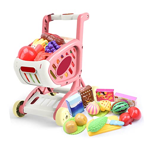 Generic Kids Shopping Trolley Set, Lebensmittel Im Einkaufszauberer Spielen Set Educational for Home for Boys Girls (PINK) von Generic