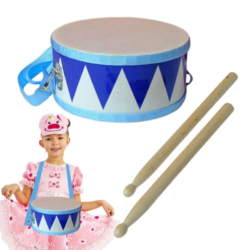 Generic Kinderschlagzeug, Spielzeugtrommeln - Kleines doppelseitiges Trommelset, inklusive 2 Trommelstöcken,Pädagogische 8-Zoll-Holzspaß-Trommelspielzeuge für Babys zur musikalischen Aufklärung von Generic