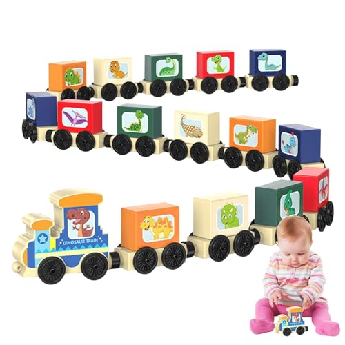 Generic Magnetische Züge, Holzeisenbahn-Set | Süßes Dinosaurier-Magnetzugspielzeug | Holzeisenbahn-Spielzeug, Montessori-Lernspiel für Kinder, Jungen und Mädchen von Generic