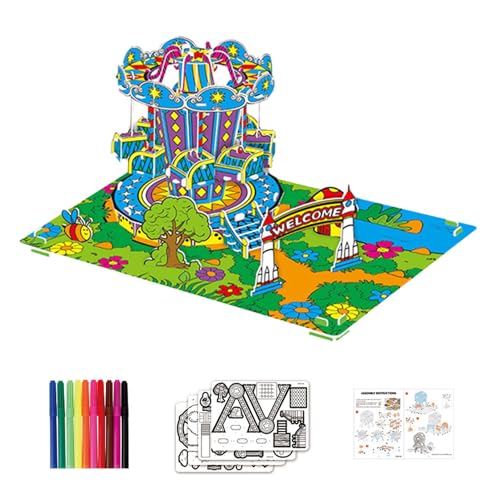 Generic Malpuzzles für Kinder, 3D-Malpuzzle,3D-Graffiti-Puzzle zum Thema Vergnügungspark zum Ausmalen | Multifunktionales innovatives Spielzeug für die frühe Entwicklung, interaktives von Generic