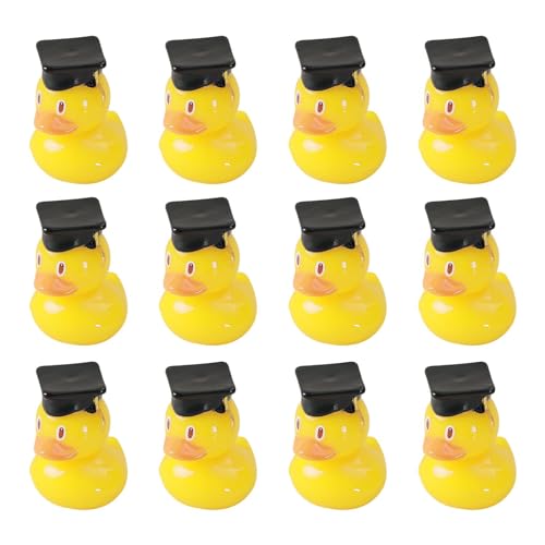 Generic Mini-Abschluss-Enten, Ente mit Grad-Mütze - 12 Stück gelbe Tiny Grad Duck Neuheits-Abschluss-Andenken | Abschluss-Ente, Auto-Armaturenbrett-Dekoration, gelbe kleine Absolventen-Ente für die von Generic