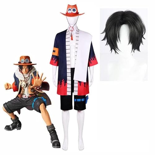 Generic One Piece Portgas · D · Ace Cosplay-Kostüm für Erwachsene, Anime Kimono-Sets und Hut, Halloween Karnevalsparty Outfit, S von Generic