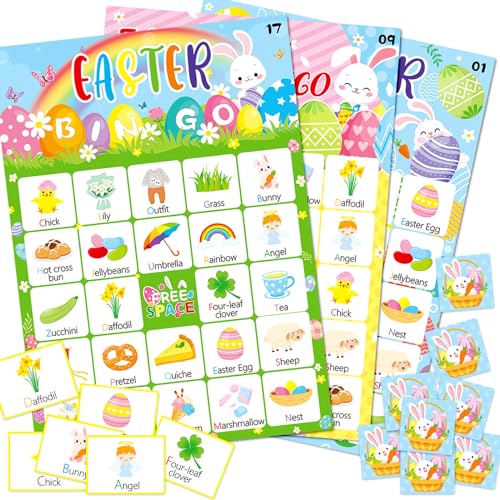Generic Oster-Bingo-Spielkarte, 24 Spieler, Oster-Alphabet, Bingo-Spiel für Party, Frühling, Urlaub, Familienfeier, Oster-Partyzubehör von Generic