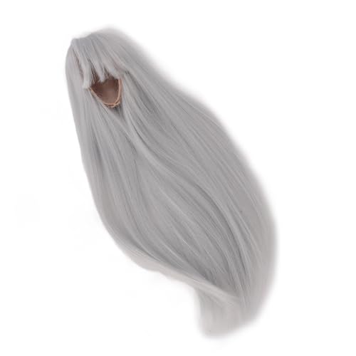 Generic Puppe Lange Perücke, Puppenperücke 1/4 Weiche Hochtemperatur Seidenhitzebeständige mit Langem Knall für 18,5-21 cm Kopfumfang (Silbergrau weiß) von Generic