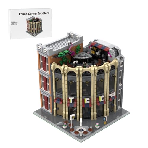 Generic Rundes Eck-Technikgeschäft Modulares Gebäudedisplay Modellbausatz, Modulares Architekturmodell Baustein-Set mit Dachbar & Stadthaus für Erwachsene, ab 16 Jahren - 2691 Teile von Generic