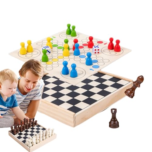 Generic Schachspiel für Kinder, Reiseschachspiel,2-in-1 fliegendes Schachbrettspiel | Puzzle-Brettspiel aus Holz mit tragbarem Holzkoffer und sicherer Aufbewahrung für Teile, Set für Kinder und von Generic