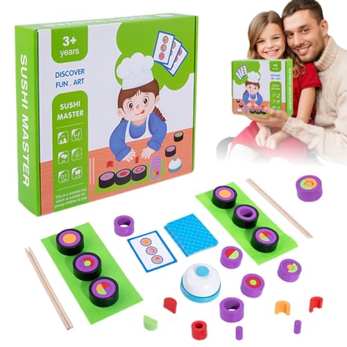 Generic Sushi Play Food Set, Play Kitchen Sushi Toy, Lernspielzeug aus Holz zum Spielen von Lebensmitteln, interaktives Spielen, Das STEM-Spielspielzeug „Slicing Susie“ fördert die Greiffähigkeit und von Generic