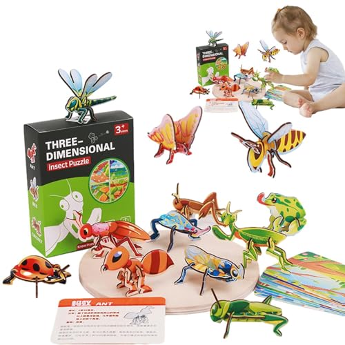 Generic Tierpuzzle 3D,3D-Tierpuzzle | Lernpuzzle,Montessori-Papierpuzzles für Kinder, manuelle Montage dreidimensionaler Modellpuzzles im Vorschulalter von Generic