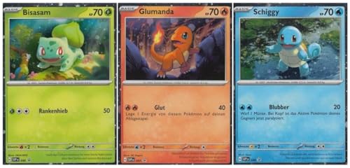 Generisch für Pokemon Sammelkarten - 3er Starter-Set aus Bisasam SVP046 Glumanda SVP047 Schiggy SVP048 Deutsche 151 Holo Promo Karten von Generic