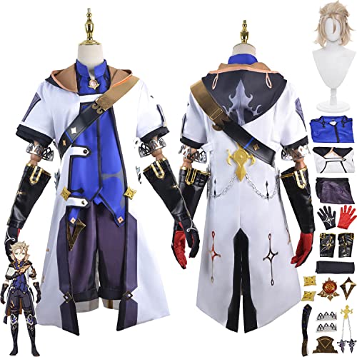 Genshin Impact Albedo Cosplay Costume Outfit Game Character Kinich Mualani Uniform Complete Set Halloween Carnival Party Dress Up Suit with Wig for Men von Generic