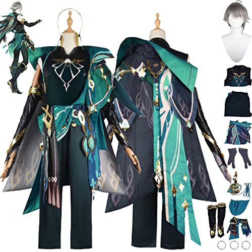 Genshin Impact Alhaitham Cosplay Costume Outfit Game Character Kinich Uniform Complete Set Halloween Carnival Party Dress Up Suit with Headpiece Wig for Men von Generic