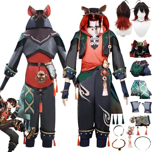 Genshin Impact Gaming Cosplay Costume Outfit Game Character Uniform Complete Set Halloween Party Carnival Dress Up Suit with Wig Headpiece Necklace for Men von Generic