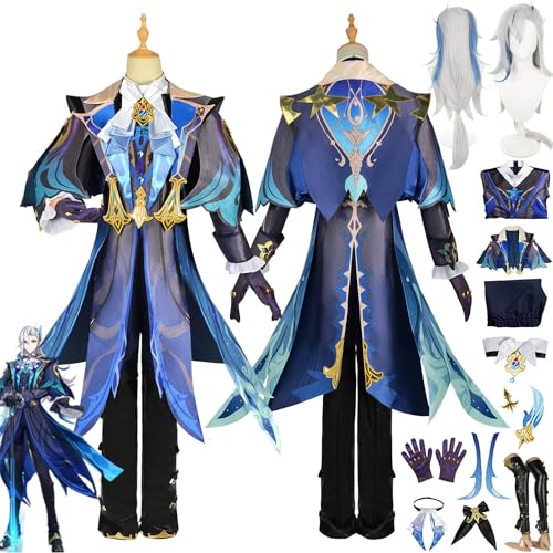 Genshin Impact Neuvillette Cosplay Costume Outfit Game Character Uniform Complete Set Halloween Party Carnival Dress Up Suit with Headpiece Wig for Men von Generic