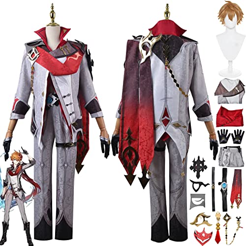 Genshin Impact Tartaglia Cosplay Costume Outfit Game Character Kinich Focalors Uniform Complete Set Halloween Carnival Party Dress Up Suit with Wig for Men von Generic