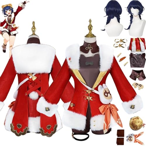 Genshin Impact Xiangling New Skin Cosplay Costume Outfit Game Character Uniform Complete Set Halloween Carnival Dress Up Suit with Wig Hat Headpiece for Women von Generic