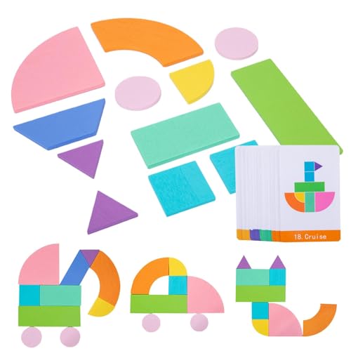 Geometrisches sechseckiges Puzzle, Blöcke mit Holzmustern, geometrisches Tangram-Puzzle mit Holzmusterblöcken | Tier-Puzzle Lernspielzeug mit Geburtstagskarten von Generic