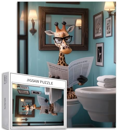 Giraffe Lese-Zeitung Puzzle für Erwachsene, Giraffe auf Toilette, Kunst-Puzzle, anspruchsvolle Familienaktivitäten, buntes DIY-Bastelpuzzle für Heimdekoration, Geschenke, 50 x 70 cm Giraffe Lese-Zeitung Puzzle für Erwachsene, Giraffe auf Toilette, Kunst-Puzzle, anspruchsvolle Familienaktivitäten, buntes DIY-Bastelpuzzle für Heimdekoration, Geschenke, 50 x 70 cm von Generic