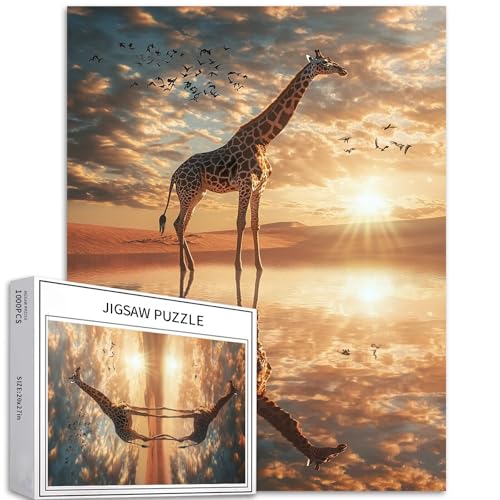 Giraffe Walking on Water 1000 Teile Puzzle für Erwachsene, Wüstensee, Szene, Kunst-Puzzle, anspruchsvolle Familienaktivitätsspiele, buntes DIY-Bastelpuzzle für Heimdekoration, Geschenke, 50 × 70 cm von Generic