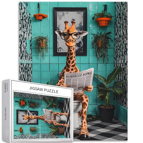 Giraffe auf Toilette, 1000-teiliges Puzzle für Erwachsene, Giraffenlesen, Zeitung, Kunstpuzzle für Heimdekoration, Geschenke, Familienpuzzle, perfekt für Spieleabende, 50,8 x 68,9 cm Giraffe auf Toilette, 1000-teiliges Puzzle für Erwachsene, Giraffenlesen, Zeitung, Kunstpuzzle für Heimdekoration, Geschenke, Familienpuzzle, perfekt für Spieleabende, 50,8 x 68,9 cm von Generic