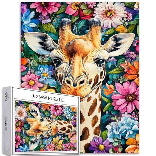Giraffe umgeben von hellen Blumenmustern, 1000-teiliges Puzzle, 50 x 70 cm, DIY-Puzzles für Heimdekoration, Geschenke, Familienpuzzle, perfekt für Spieleabende Giraffe umgeben von hellen Blumenmustern, 1000-teiliges Puzzle, 50 x 70 cm, DIY-Puzzles für Heimdekoration, Geschenke, Familienpuzzle, perfekt für Spieleabende von Generic