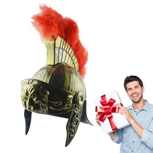 Gladiator-Helme, Kopfschmuck mit roten Federn, Kostümzubehör für Herren, Retro, goldfarben Gladiator-Helme, Kopfschmuck mit roten Federn, Kostümzubehör für Herren, Retro, goldfarben von Generic