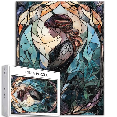 Glass Woman Puzzle für Erwachsene, Buntglas-Fensterkunst-Puzzle, anspruchsvolle Familienaktivitäten, buntes Bastelpuzzle für Heimdekoration, Geschenke, 50 x 70 cm, 1000 Teile von Generic
