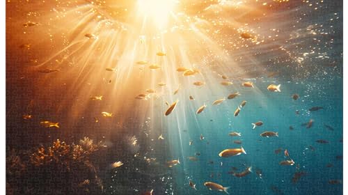 Gold-Blaue Interface Fisch Silhouette: Marine Optische Kunst, 1000 Teile Holzpuzzle (B ; 1000 Piece) von Generic