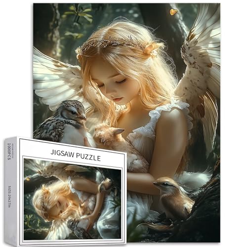 Goldene Haare Engel 1000 Teile Puzzle für Erwachsene Fantasie Wald Szene Kunst Puzzle Herausfordernde Familie Aktivität Spiele Bunte DIY Handwerk Puzzle für Heimdekoration von Generic