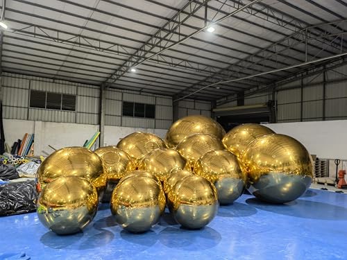 Goldene aufblasbare Spiegelkugeln, glänzende Kugeln, aufblasbar, PVC, hängende große Discokugel Dekor für Party, Bühne, Hochzeitsdekoration (mit Luftpumpe), 6 Stück von Generic