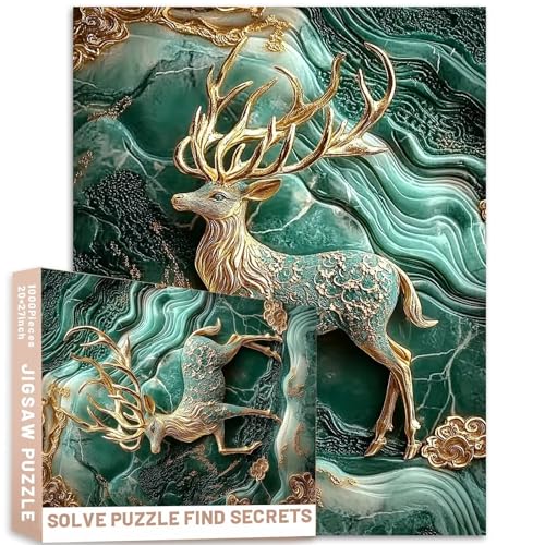 Goldenes Geweih Hirsch Jade Berg Puzzle 1000 Teile Fließende Wasserentlastung Kunst herausfordernde Familienaktivitätsspiele Buntes DIY Handwerk Puzzle für Heimdekoration Geschenke Goldenes Geweih Hirsch Jade Berg Puzzle 1000 Teile Fließende Wasserentlastung Kunst herausfordernde Familienaktivitätsspiele Buntes DIY Handwerk Puzzle für Heimdekoration Geschenke von Generic