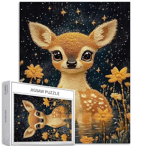 Goldenes Rehkitz, Baby-Puzzle, Sternennacht, 1000 Teile, Stickerei, Kunst, Blumen, bunt, DIY-Puzzles für Heimdekoration, Geschenke, Familienpuzzle, perfekt für Spieleabende Goldenes Rehkitz, Baby-Puzzle, Sternennacht, 1000 Teile, Stickerei, Kunst, Blumen, bunt, DIY-Puzzles für Heimdekoration, Geschenke, Familienpuzzle, perfekt für Spieleabende von Generic