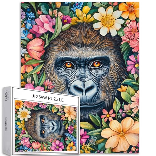 Gorillas im Blumengarten, 1000-teiliges Puzzle, 50 x 70 cm, Tierkunst, herausfordernde Familienaktivitäten, buntes Bastelpuzzle für Heimdekoration, Geschenke Gorillas im Blumengarten, 1000-teiliges Puzzle, 50 x 70 cm, Tierkunst, herausfordernde Familienaktivitäten, buntes Bastelpuzzle für Heimdekoration, Geschenke von Generic