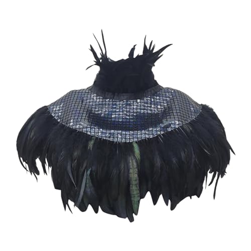Gothic Feder Epauletten Schal Damen Feder Cape Federboa Feder Schal Gothic für Halloween Cosplay Verkleidung Party Kleidung Halloween-Kostüm (Black, One Size) von Generic