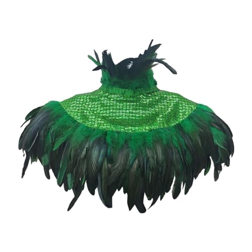 Gothic Feder Epauletten Schal Damen Feder Cape Federboa Feder Schal Gothic für Halloween Cosplay Verkleidung Party Kleidung Halloween-Kostüm (Green, One Size) von Generic