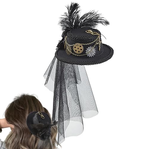 Gothic Haarspange | Vintage Steampunk Haarteile mit Spitzenschleier - Schicke Kopfbedeckung, einzigartige Gothic Haarschmuck mit kleinem Hut für Maskerade, Rolle, Kostüm Gothic Haarspange | Vintage Steampunk Haarteile mit Spitzenschleier - Schicke Kopfbedeckung, einzigartige Gothic Haarschmuck mit kleinem Hut für Maskerade, Rolle, Kostüm von Generic