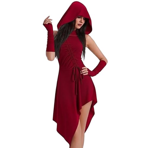 Gothic Kleid Damen,Mittelalter Kleidung Damen,Halloween Kostüm,Renaissance Mit Kapuze Kleid für Halloween Karneval von Generic