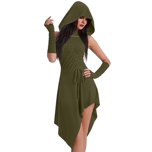 Gothic Kleid Damen,Mittelalter Kleidung Damen,Halloween Kostüm,Renaissance Mit Kapuze Kleid für Halloween Karneval von Generic