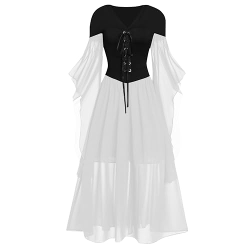 Gothic Kleider Off Schulter Spitze Fledermaus Ärmel Kleider Medieval Cosplay Kleid Runa Yomozuki Cosplay Kostüm Orange Kapuzenjacke Mit Ohren von Generic