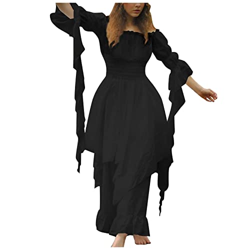 Gothic Kleidung Damen Mittelalter Renaissance Kleid Trompetenärmel Vintage Kleider Karneval Kostüm Piraten Cosplay Outfit Gothic Kleidung Damen Mittelalter Renaissance Kleid Trompetenärmel Vintage Kleider Karneval Kostüm Piraten Cosplay Outfit von Generic