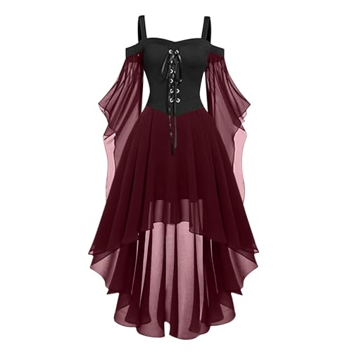 Gothic Vampir Kleider Damen Schulterfrei, Renaissance Midikleid Damen Fledermausärmel, Mesh Patchwork Hexenkleid mit Schnürung Mittelalter Hexen Kleidung Retro Partykleid Halloween Karneval Kostüm Gothic Vampir Kleider Damen Schulterfrei, Renaissance Midikleid Damen Fledermausärmel, Mesh Patchwork Hexenkleid mit Schnürung Mittelalter Hexen Kleidung Retro Partykleid Halloween Karneval Kostüm von Generic