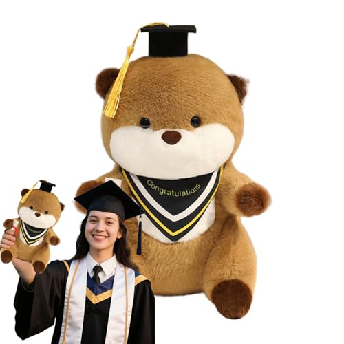 Graduation Plush - Graduation Bear Plush Doll | Decorative Otters Pillow Decor | Realistic Graduations Stuffed Animal with Hat and Diploma for Room Decor Birthday Party Valentines Christmas von Generic