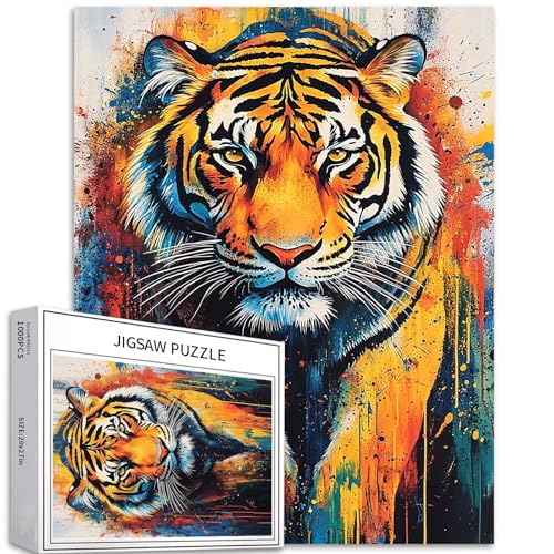Graffiti-Tiger-Puzzle für Erwachsene, Tiermotiv-Kunst-Puzzle, herausfordernde Familienaktivitäten, buntes Bastelpuzzle für Heimdekoration, Geschenke, 50 x 70 cm, 1000 Teile Graffiti-Tiger-Puzzle für Erwachsene, Tiermotiv-Kunst-Puzzle, herausfordernde Familienaktivitäten, buntes Bastelpuzzle für Heimdekoration, Geschenke, 50 x 70 cm, 1000 Teile von Generic