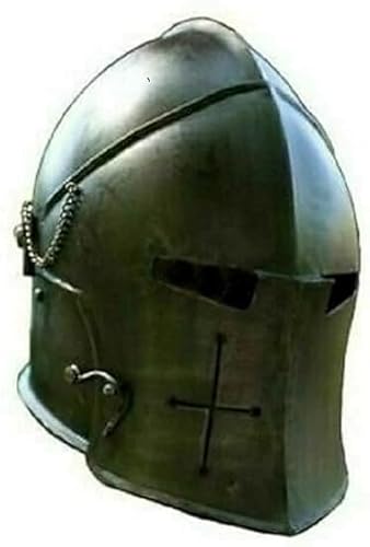 Great Barbuda Knight Helm - Funktioneller Mittelalter-Helm - 18 Gauge massiver Stahl mit Innenfutter aus Leder - handgeschmiedet - ideal für LARP-, SCA- und nautische Sammler von Generic